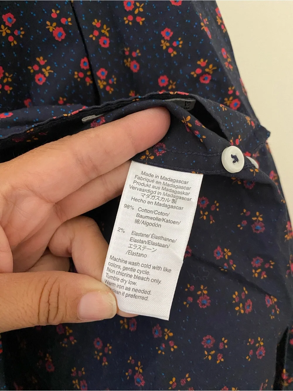 J. Crew Stretch Cotton Navy and red ditsy floral Button-Down Shirt unisex
